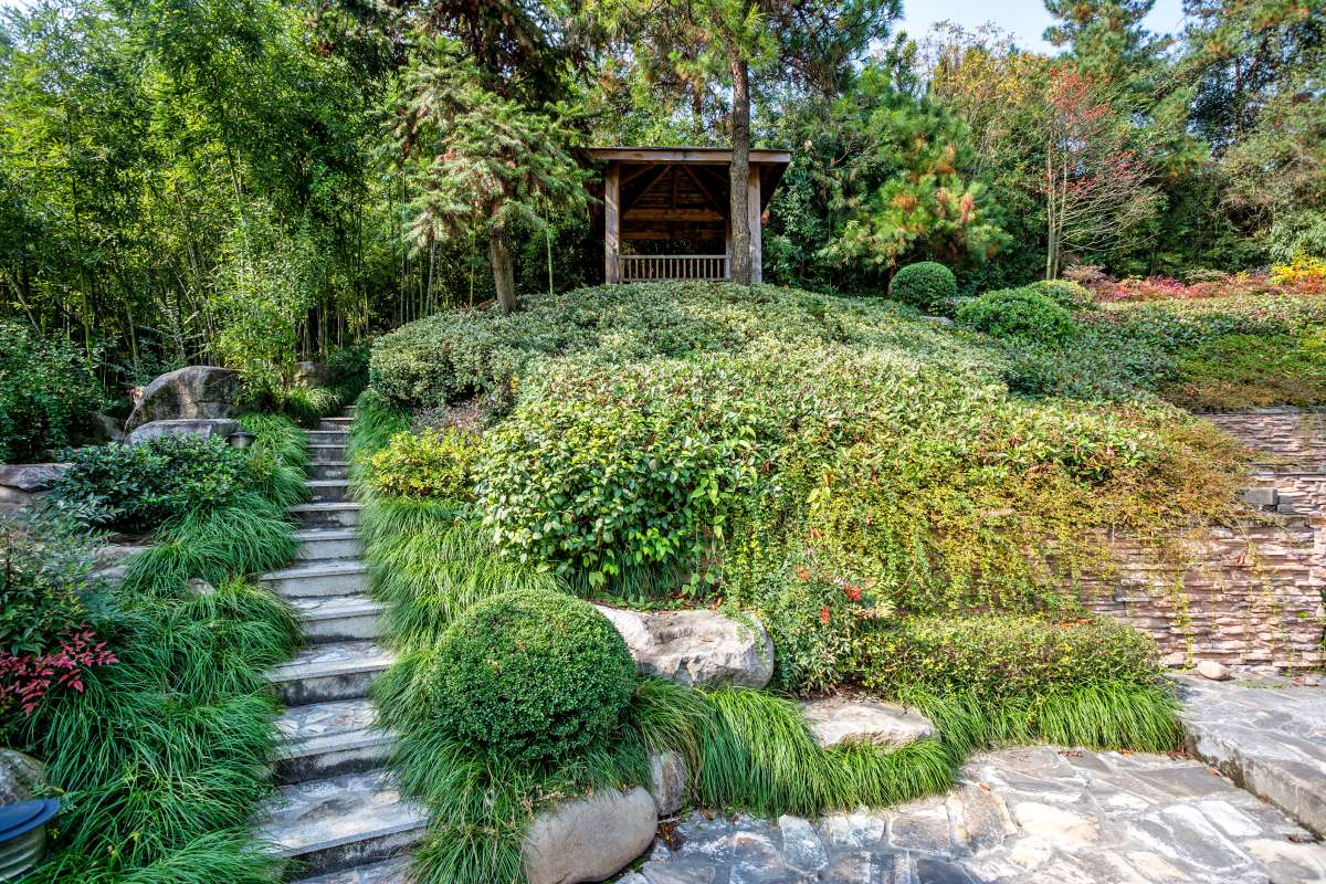 japonská záhrada so záhradným altánkom